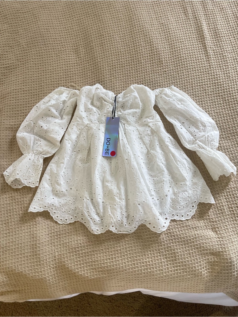 White Off shoulder eyelet embroidered ruffle baby doll top